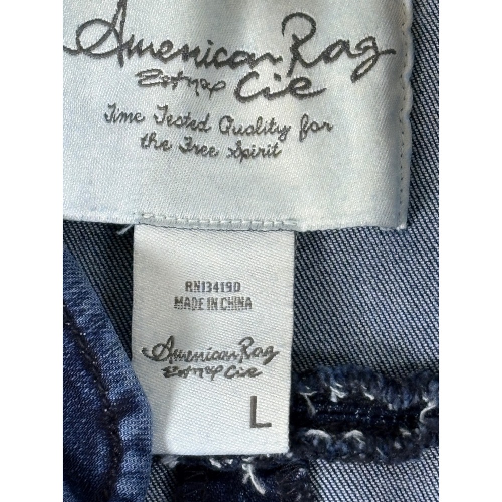 American Rag Womens Military Denim Jacket Blue Crest Button Stand Collar Large - Picture 4 of 7